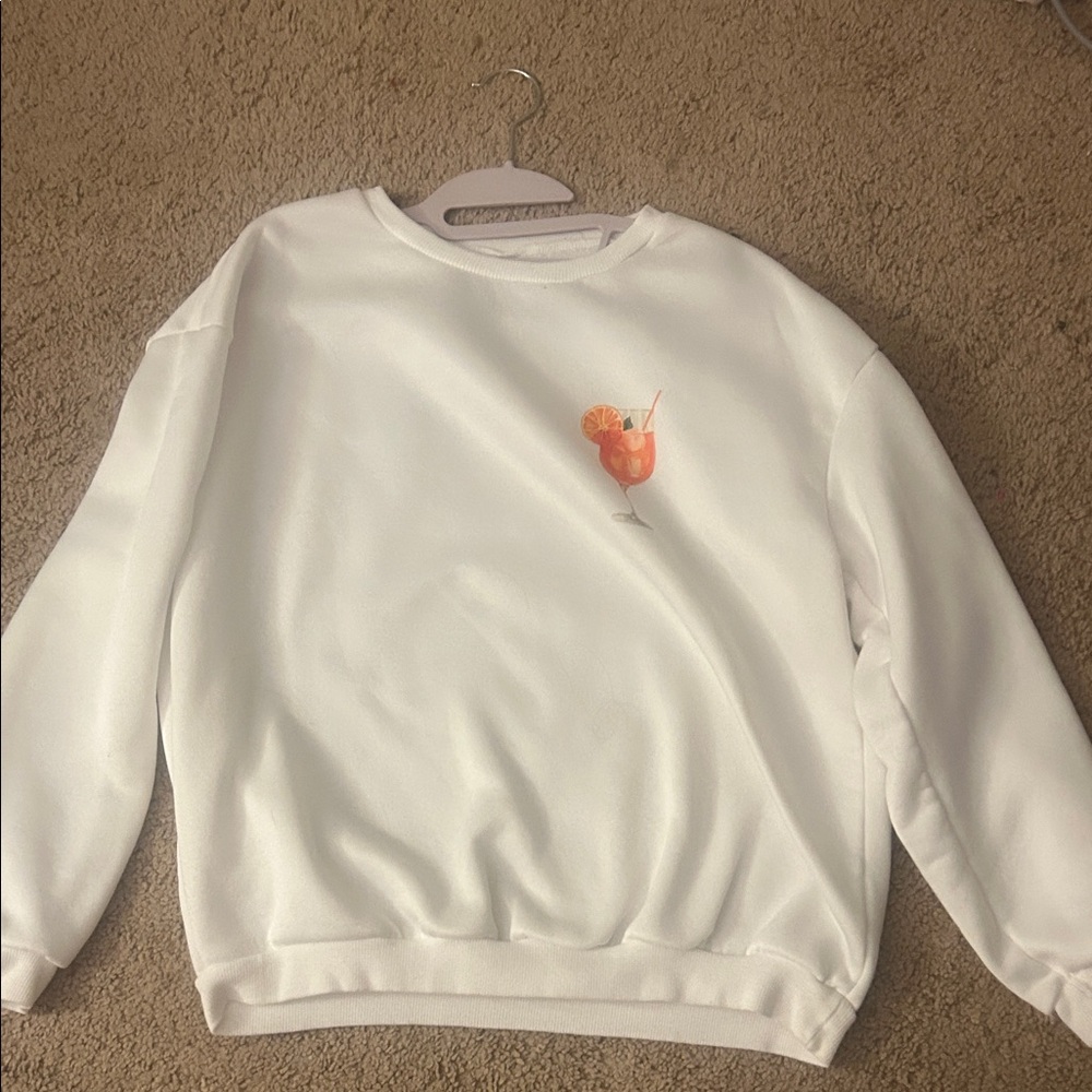 SHEIN White Sweater with Orange SPRITZ Drink Design